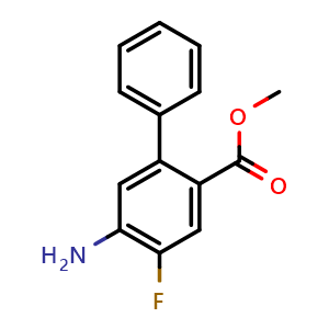 Chemical structure of Methyl 4-amino-5-fluoro-2-phenylbenzoate , AChemBlock AD272078