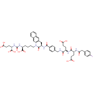 (2S)-2-({[(1S)-1-carboxy-5-[(2R)-2-[(4-{[(2R)-4-carboxy-2-[(2R)-4-carboxy-2-(2-(4-iodophenyl)acetamido)butanamido]butanamido]methyl}phenyl)formamido]-3-(naphthalen-2-yl)propanamido]pentyl]carbamoyl}amino)pentanedioic acid