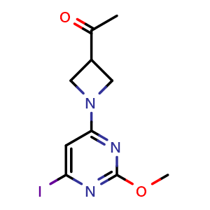 Chemical structure of 1-(1-(6-Iodo-2-methoxypyrimidin-4-yl)azetidin-3-yl)ethan-1-one , AChemBlock AD272081