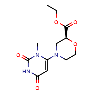 Chemical structure of Ethyl (S)-4-(3-methyl-2,6-dioxo-1,2,3,6-tetrahydropyrimidin-4-yl)morpholine-2-carboxylate , AChemBlock AD272082