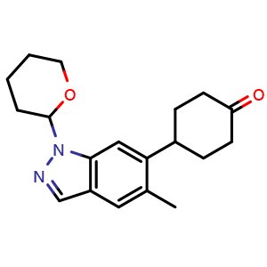Chemical structure of 4-(5-Methyl-1-(tetrahydro-2H-pyran-2-yl)-1H-indazol-6-yl)cyclohexan-1-one , AChemBlock AD272083
