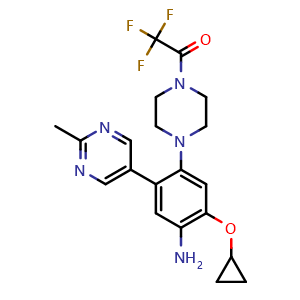 Chemical structure of 1-(4-(4-amino-5-cyclopropoxy-2-(2-methylpyrimidin-5-yl)phenyl)piperazin-1-yl)-2,2,2-trifluoroethan-1-one , AChemBlock AD272091