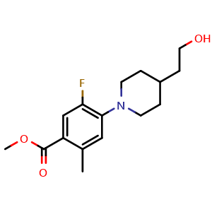 Chemical structure of methyl 5-fluoro-4-(4-(2-hydroxyethyl)piperidin-1-yl)-2-methylbenzoate , AChemBlock AD272094
