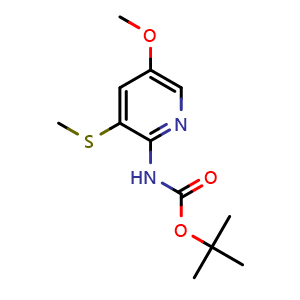 Chemical structure of tert-butyl (5-methoxy-3-(methylthio)pyridin-2-yl)carbamate , AChemBlock AD272102