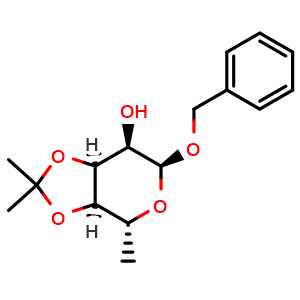 Chemical structure of (3aR,4R,6S,7R,7aS)-6-(benzyloxy)-2,2,4-trimethyl-hexahydro-[1,3]dioxolo[4,5-c]pyran-7-ol , AChemBlock AD272106