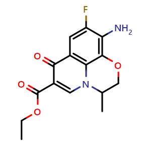 Chemical structure of ethyl 10-amino-9-fluoro-3-methyl-7-oxo-2,3-dihydro-7H-[1,4]oxazino[2,3,4-ij]quinoline-6-carboxylate , AChemBlock AD272107