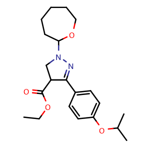 Chemical structure of ethyl 1-(oxepan-2-yl)-3-(4-(propan-2-yloxy)phenyl)-4,5-dihydro-1H-pyrazole-4-carboxylate , AChemBlock AD272117