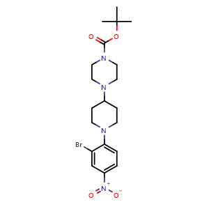 Chemical structure of tert-butyl 4-(1-(2-bromo-4-nitrophenyl)piperidin-4-yl)piperazine-1-carboxylate , AChemBlock AD272129