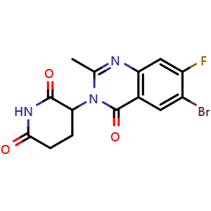 Chemical structure of 3-(6-bromo-7-fluoro-2-methyl-4-oxoquinazolin-3(4H)-yl)piperidine-2,6-dione , AChemBlock AD272136