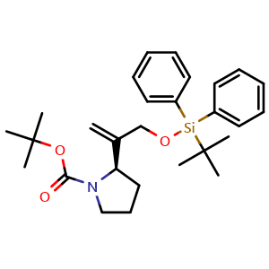 Chemical structure of tert-butyl (2R)-2-(3-[(tert-butyldiphenylsilyl)oxy]prop-1-en-2-yl)pyrrolidine-1-carboxylate , AChemBlock AD272146