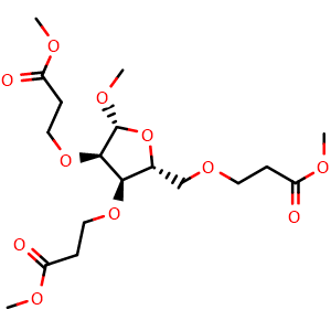 Chemical structure of methyl 3-{[(2R,3R,4R,5R)-2-methoxy-4-(3-methoxy-3-oxopropoxy)-5-[(3-methoxy-3-oxopropoxy)methyl]oxolan-3-yl]oxy}propanoate , AChemBlock AD272156
