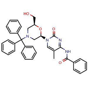 Chemical structure of N-(1-[(2R,6S)-6-(hydroxymethyl)-4-(triphenylmethyl)morpholin-2-yl]-5-methyl-2-oxo-1,2-dihydropyrimidin-4-yl)benzamide , AChemBlock AD272166