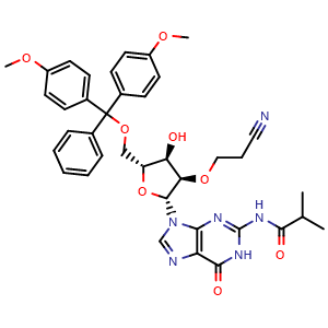 N-(9-[(2R,3R,4R,5R)-5-[(bis(4-methoxyphenyl)(phenyl)methoxy)methyl]-3-(2-cyanoethoxy)-4-hydroxyoxolan-2-yl]-6-oxo-6,9-dihydro-1H-purin-2-yl)-2-methylpropanamide