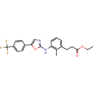 Chemical structure of ethyl 3-(2-methyl-3-((5-(4-(trifluoromethyl)phenyl)oxazol-2-yl)amino)phenyl)propanoate , AChemBlock AD272181