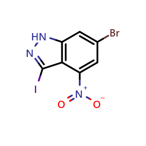 Chemical structure of 6-bromo-3-iodo-4-nitro-1H-indazole , AChemBlock AD272187
