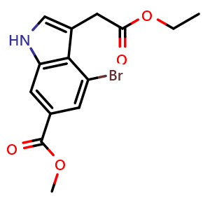 Chemical structure of methyl 4-bromo-3-(2-ethoxy-2-oxoethyl)-1H-indole-6-carboxylate , AChemBlock AD272192