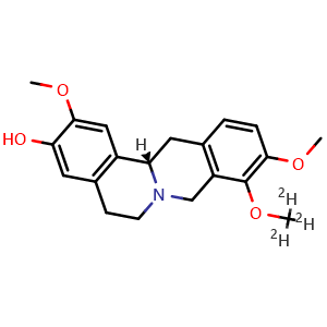 Chemical structure of (S)-2,10-dimethoxy-9-(methoxy-d3)-5,8,13,13a-tetrahydro-6H-isoquinolino[3,2-a]isoquinolin-3-ol , AChemBlock AD272197