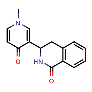 Chemical structure of 3-(1-methyl-4-oxo-1,4-dihydropyridin-3-yl)-3,4-dihydroisoquinolin-1(2H)-one , AChemBlock AD272198