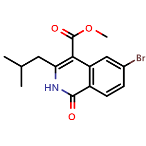 Chemical structure of methyl 6-bromo-3-isobutyl-1-oxo-1,2-dihydroisoquinoline-4-carboxylate , AChemBlock AD272203