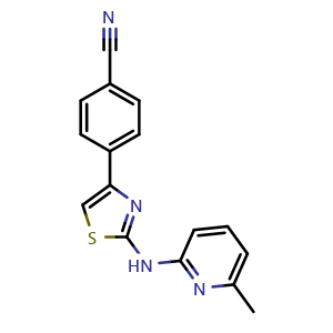 Chemical structure of 4-(2-((6-methylpyridin-2-yl)amino)thiazol-4-yl)benzonitrile , AChemBlock AD272204