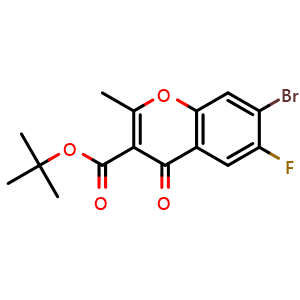 Chemical structure of tert-butyl 7-bromo-6-fluoro-2-methyl-4-oxo-4H-chromene-3-carboxylate , AChemBlock AD272206