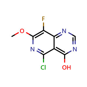 Chemical structure of 5-chloro-8-fluoro-7-methoxypyrido[4,3-d]pyrimidin-4-ol , AChemBlock AD272216