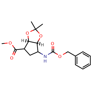 Chemical structure of methyl (3aR,6aS)-6-(((benzyloxy)carbonyl)amino)-2,2-dimethyltetrahydro-4H-cyclopenta[d][1,3]dioxole-4-carboxylate , AChemBlock AD272219