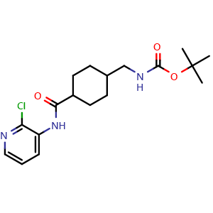 Chemical structure of tert-butyl ((4-((2-chloropyridin-3-yl)carbamoyl)cyclohexyl)methyl)carbamate , AChemBlock AD272220