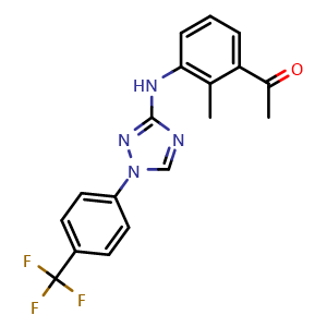 Chemical structure of 1-(2-methyl-3-((1-(4-(trifluoromethyl)phenyl)-1H-1,2,4-triazol-3-yl)amino)phenyl)ethan-1-one , AChemBlock AD272221