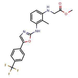 Chemical structure of methyl (2-methyl-3-((5-(4-(trifluoromethyl)phenyl)oxazol-2-yl)amino)phenyl)glycinate , AChemBlock AD272222