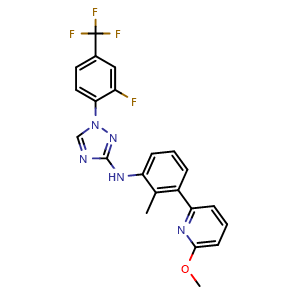 Chemical structure of 1-(2-fluoro-4-(trifluoromethyl)phenyl)-N-(3-(6-methoxypyridin-2-yl)-2-methylphenyl)-1H-1,2,4-triazol-3-amine , AChemBlock AD272225
