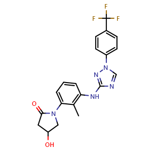 Chemical structure of 4-hydroxy-1-(2-methyl-3-((1-(4-(trifluoromethyl)phenyl)-1H-1,2,4-triazol-3-yl)amino)phenyl)pyrrolidin-2-one , AChemBlock AD272226