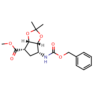 Chemical structure of methyl (3aS,4S,6R,6aR)-6-(((benzyloxy)carbonyl)amino)-2,2-dimethyltetrahydro-4H-cyclopenta[d][1,3]dioxole-4-carboxylate , AChemBlock AD272228
