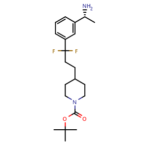Chemical structure of tert-butyl (R)-4-(3-(3-(1-aminoethyl)phenyl)-3,3-difluoropropyl)piperidine-1-carboxylate , AChemBlock AD272231