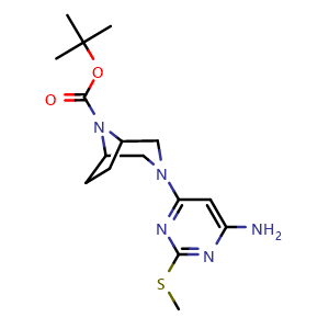 Chemical structure of tert-butyl 3-(6-amino-2-(methylthio)pyrimidin-4-yl)-3,8-diazabicyclo[3.2.1]octane-8-carboxylate , AChemBlock AD272239