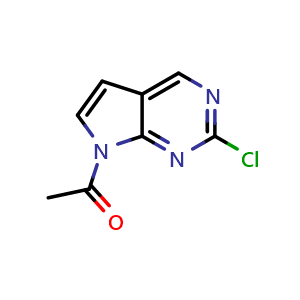 Chemical structure of 1-(2-chloro-7H-pyrrolo[2,3-d]pyrimidin-7-yl)ethan-1-one , AChemBlock AD272258