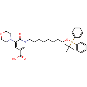 Chemical structure of 1-(8-((tert-butyldiphenylsilyl)oxy)octyl)-5-morpholino-6-oxo-1,6-dihydropyridine-3-carboxylic acid , AChemBlock AD272261