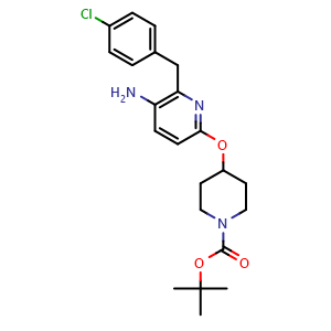 Chemical structure of tert-butyl 4-((5-amino-6-(4-chlorobenzyl)pyridin-2-yl)oxy)piperidine-1-carboxylate , AChemBlock AD272265