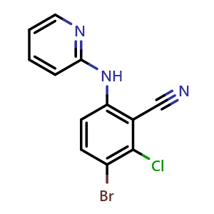 Chemical structure of 3-bromo-2-chloro-6-(pyridin-2-ylamino)benzonitrile , AChemBlock AD272270