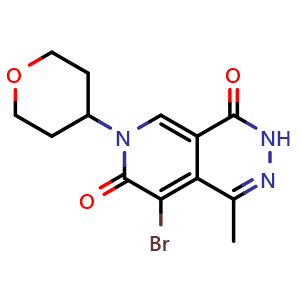 Chemical structure of 8-bromo-1-methyl-6-(tetrahydro-2H-pyran-4-yl)pyrido[3,4-d]pyridazine-4,7(3H,6H)-dione , AChemBlock AD272274