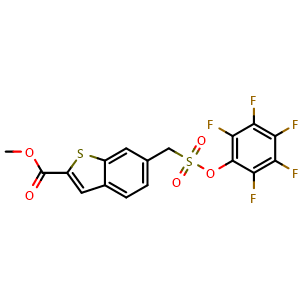 Chemical structure of methyl 6-(((perfluorophenoxy)sulfonyl)methyl)benzo[b]thiophene-2-carboxylate , AChemBlock AD272276