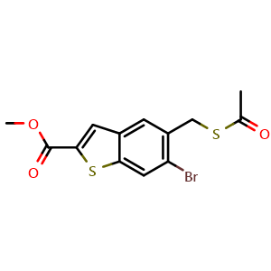 Chemical structure of methyl 5-((acetylthio)methyl)-6-bromobenzo[b]thiophene-2-carboxylate , AChemBlock AD272277