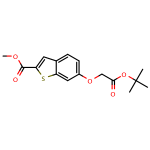 Chemical structure of methyl 6-(2-(tert-butoxy)-2-oxoethoxy)benzo[b]thiophene-2-carboxylate , AChemBlock AD272278