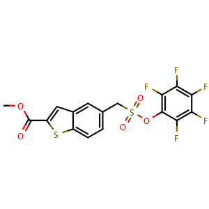Chemical structure of Methyl 5-(((perfluorophenoxy)sulfonyl)methyl)benzo[b]thiophene-2-carboxylate , AChemBlock AD272279