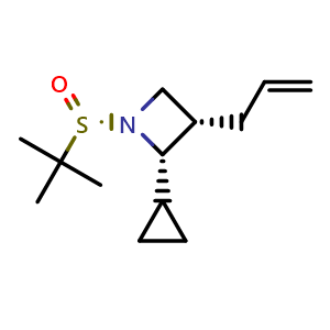 Chemical structure of (2S,3S)-3-allyl-1-((S)-tert-Butylsulfinyl)-2-cyclopropylazetidine , AChemBlock AD272287