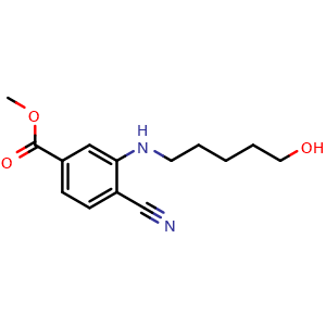 Chemical structure of methyl 4-cyano-3-((5-hydroxypentyl)amino)benzoate , AChemBlock AD272301