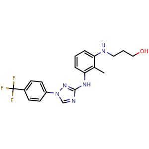 Chemical structure of 3-((2-methyl-3-((1-(4-(trifluoromethyl)phenyl)-1H-1,2,4-triazol-3-yl)amino)phenyl)amino)propan-1-ol , AChemBlock AD272311