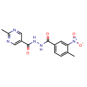 Chemical structure of 2-methyl-N'-(4-methyl-3-nitrobenzoyl)pyrimidine-5-carbohydrazide , AChemBlock AD272314