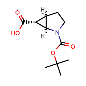 Chemical structure of (3aR,4aR,4R)-1-{[(2-methylprop-2-yl)oxy]carbonyl}-2,3,3a,4a-tetrahydro-1H-cyclopropa[1,2-b]pyrrole-4-carboxylic acid , CAS 1989638-05-2, AChemBlock AD272324