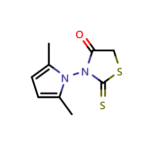 Chemical structure of 3-(2,5-Dimethylpyrrol-1-yl)-2-thioxo-1,3-thiazolidin-4-one , CAS 591223-87-9, AChemBlock AD272332